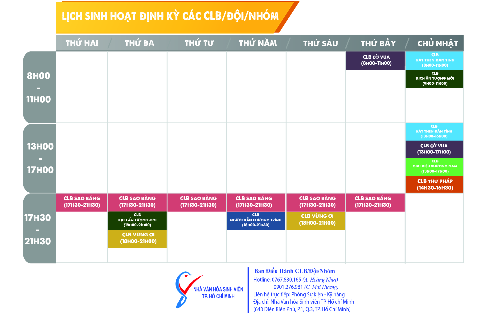 Lịch sinh hoạt định kỳ các CLB/Đội/Nhóm