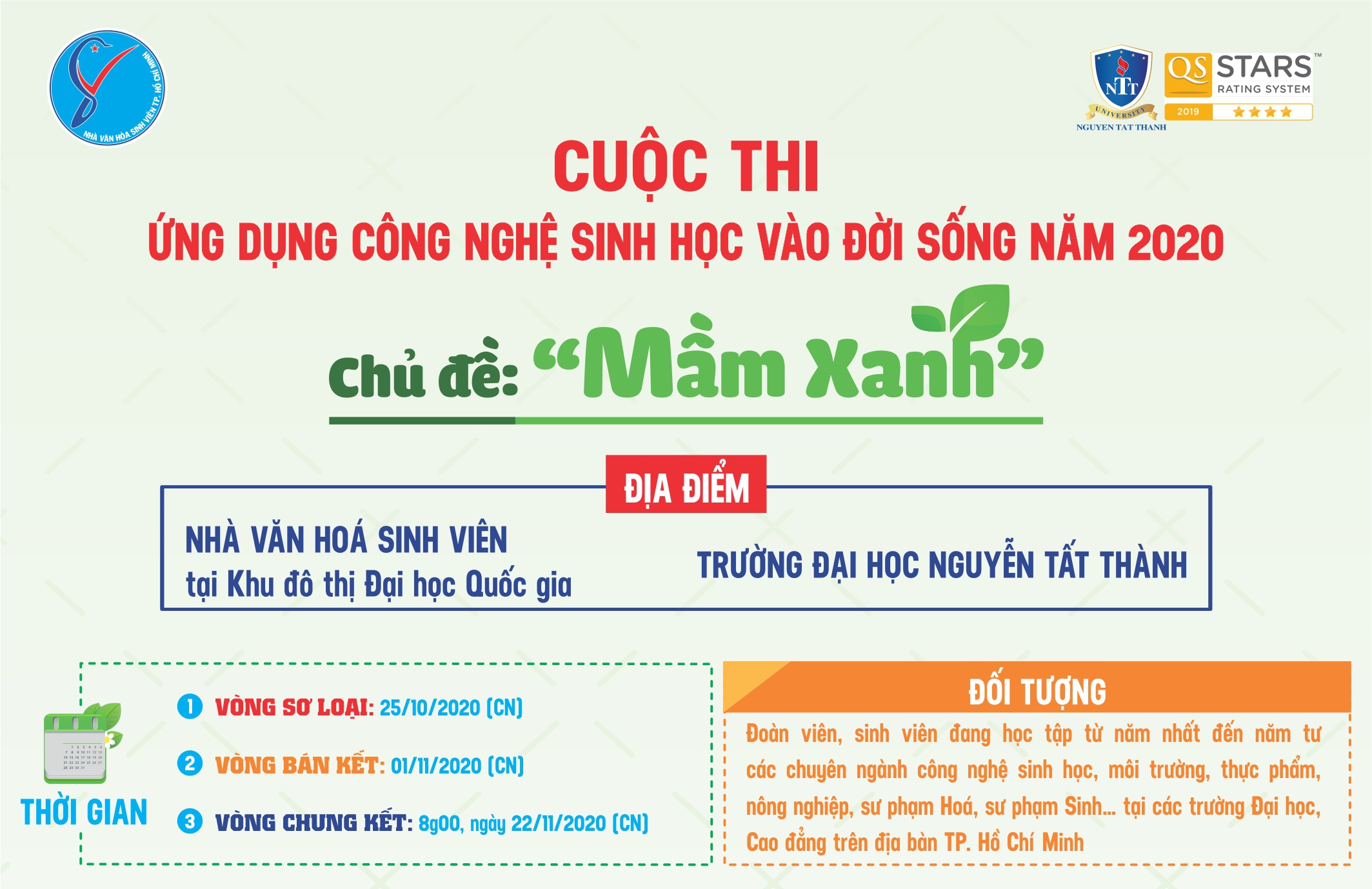 CUỘC THI ỨNG DỤNG CÔNG NGHỆ SINH HỌC VÀO ĐỜI SỐNG NĂM 2020, CHỦ ĐỀ: “MẦM XANH”