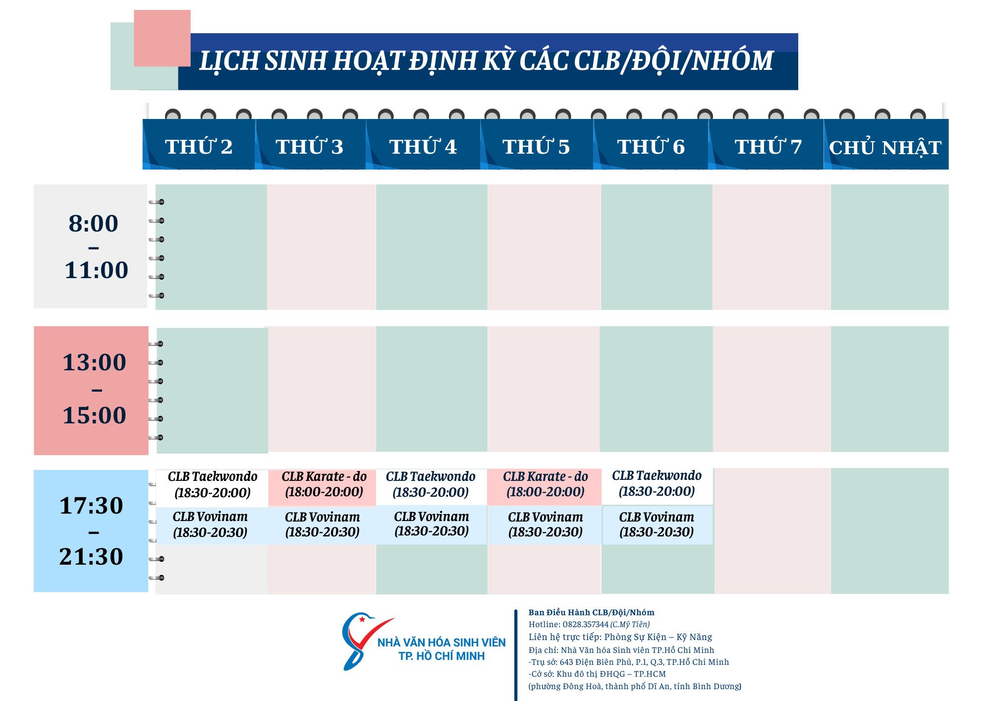 Lịch sinh hoạt định kỳ các CLB/Đội/Nhóm Quý I/2024